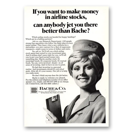 1969 Bache & Co Make Money In Airline Stocks Vintage Magazine Print Ad