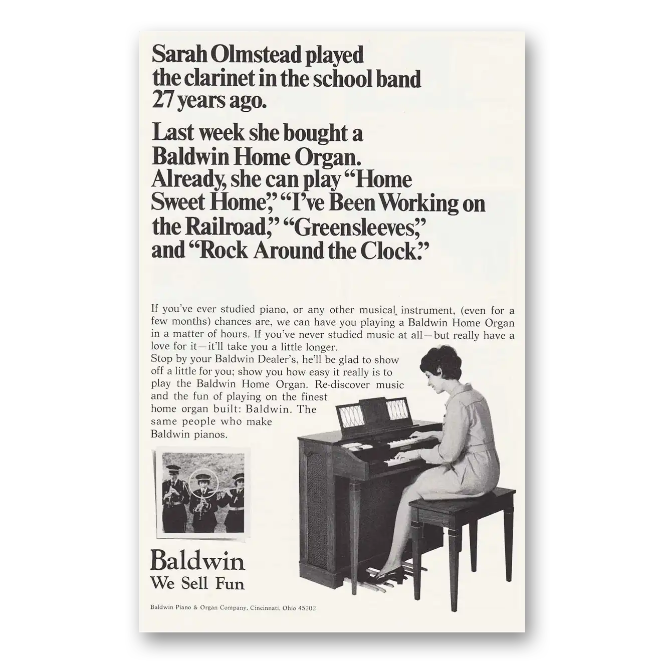 1969 Baldwin Home Organ Sarah Olmstead Vintage Magazine Print Ad