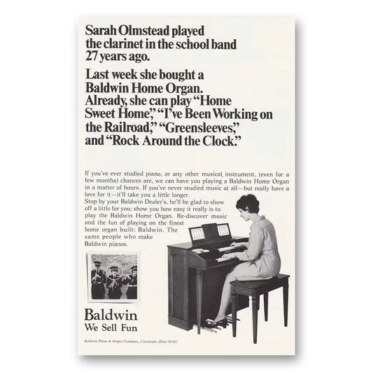 1969 Baldwin Home Organ Sarah Olmstead Vintage Magazine Print Ad