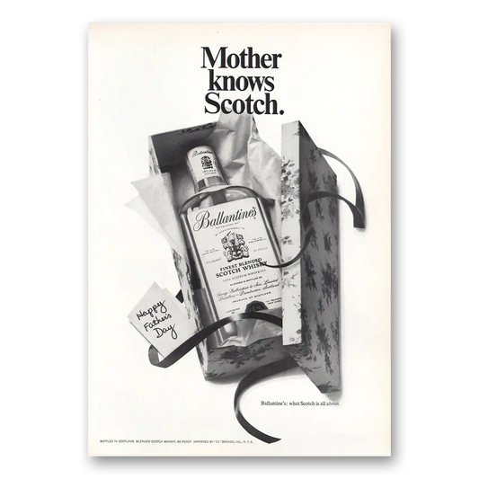 1969 Ballantines Mother Knows Scotch Vintage Magazine Print Ad