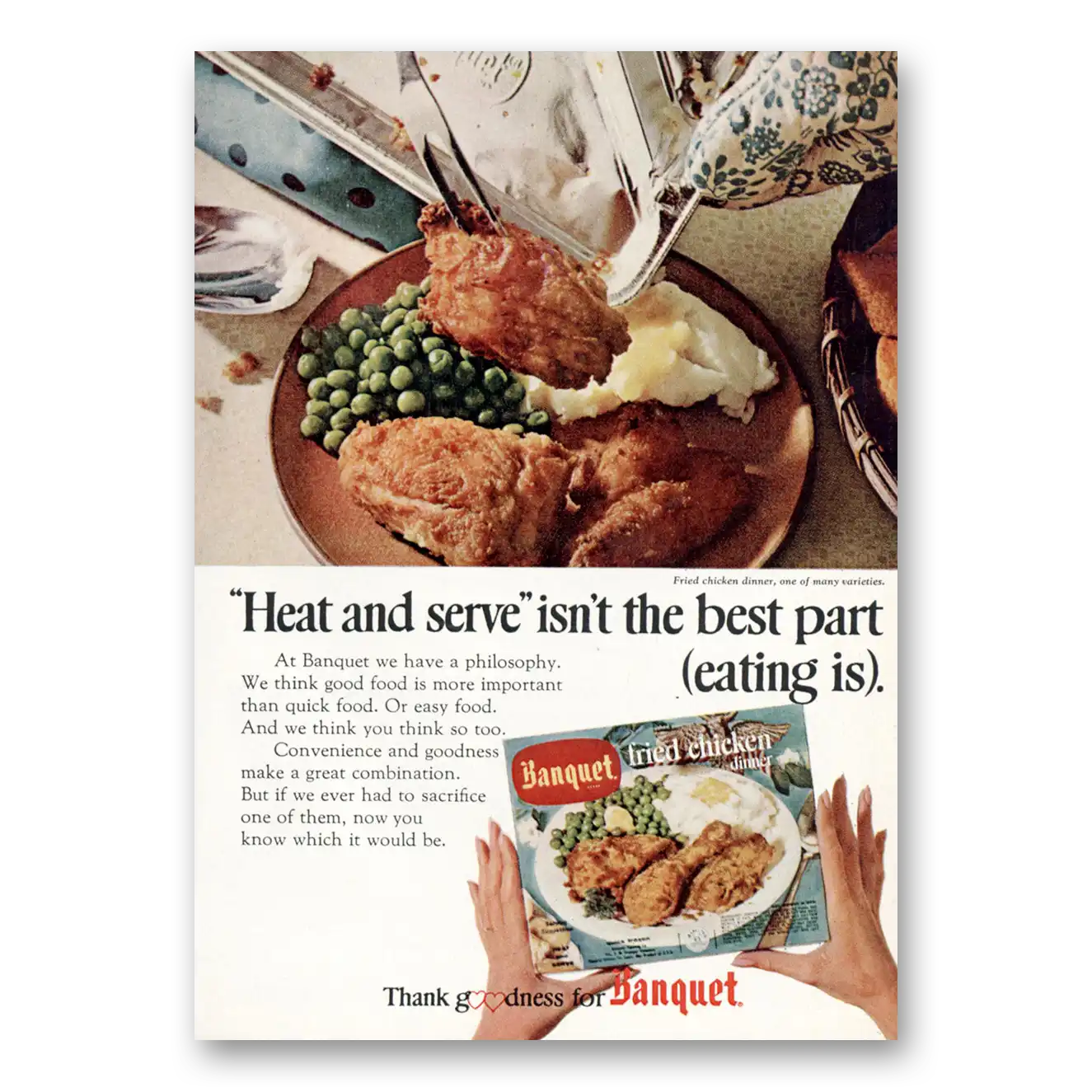 1969 Banquet Frozen Dinners Fried Chicken Dinner Heat and Serve Vintage Magazine Print Ad