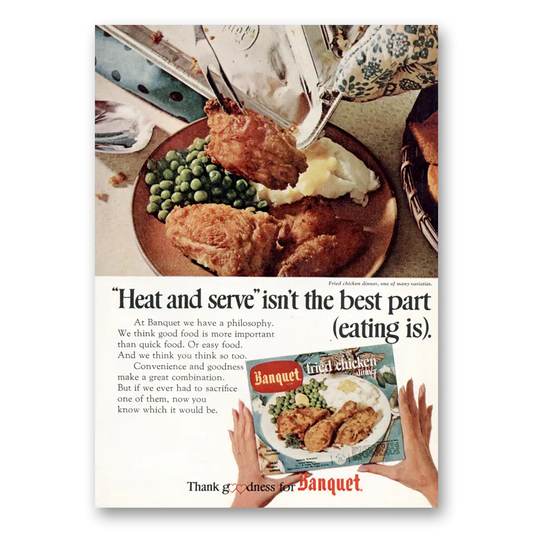 1969 Banquet Frozen Dinners Fried Chicken Dinner Heat and Serve Vintage Magazine Print Ad