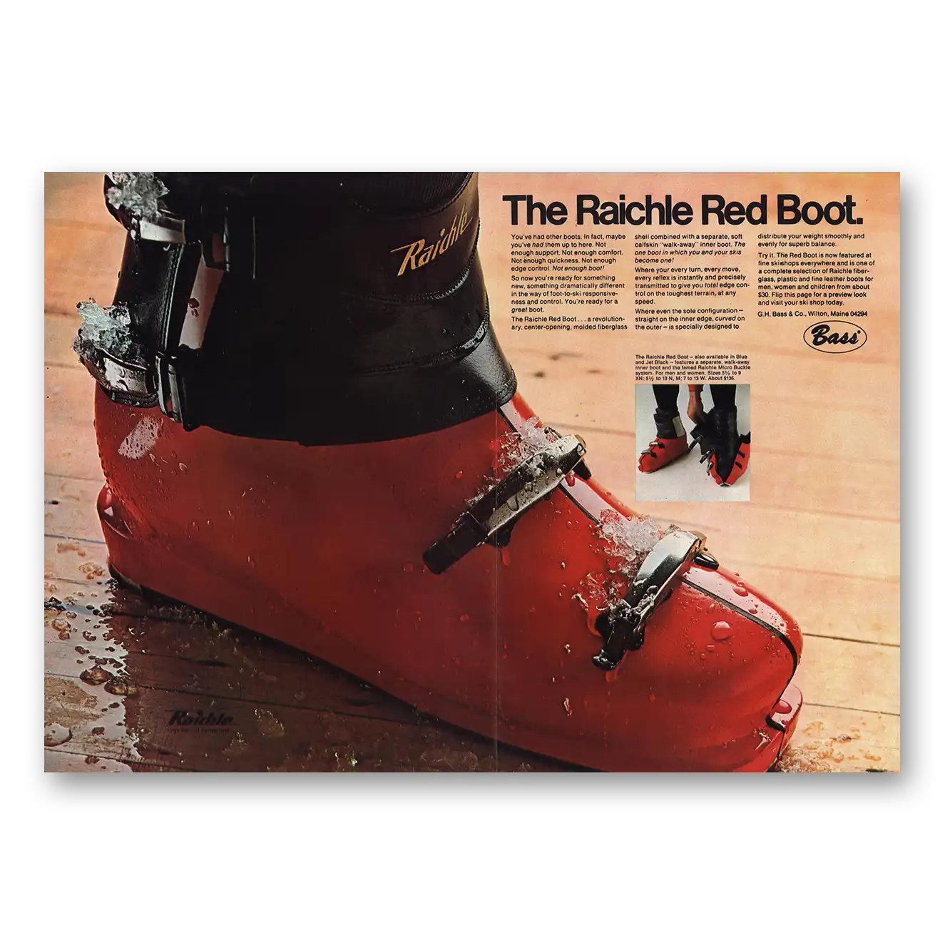 1969 Bass Ski Boots Raichle Red Boot Vintage Magazine Print Ad