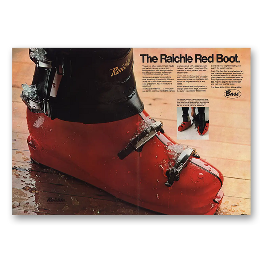 1969 Bass Ski Boots Raichle Red Boot Vintage Magazine Print Ad