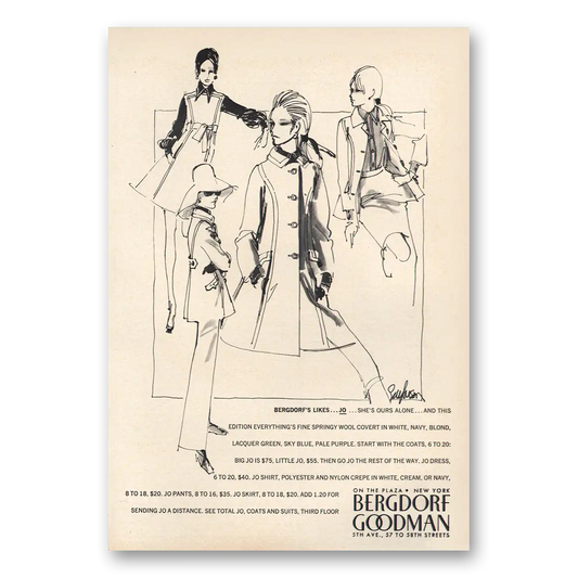 1969 Bergdorf Goodman Likes Jo Vintage Magazine Print Ad