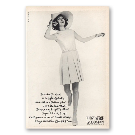 1969 Bergdorf Goodman Kick Swizzle of Pleats Vintage Magazine Print Ad