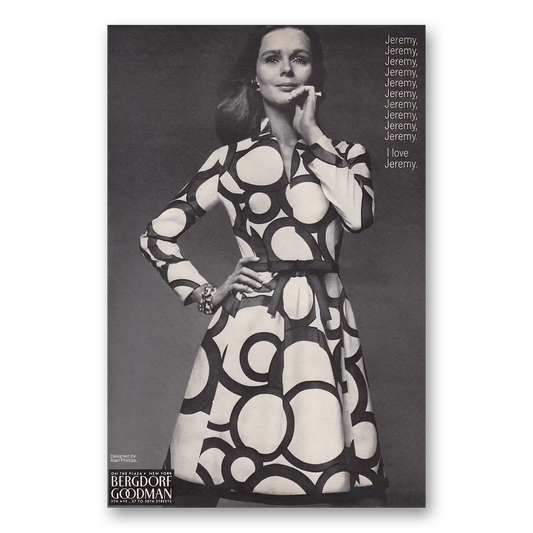 1969 Bergdorf Goodman I Love Jeremy Vintage Magazine Print Ad