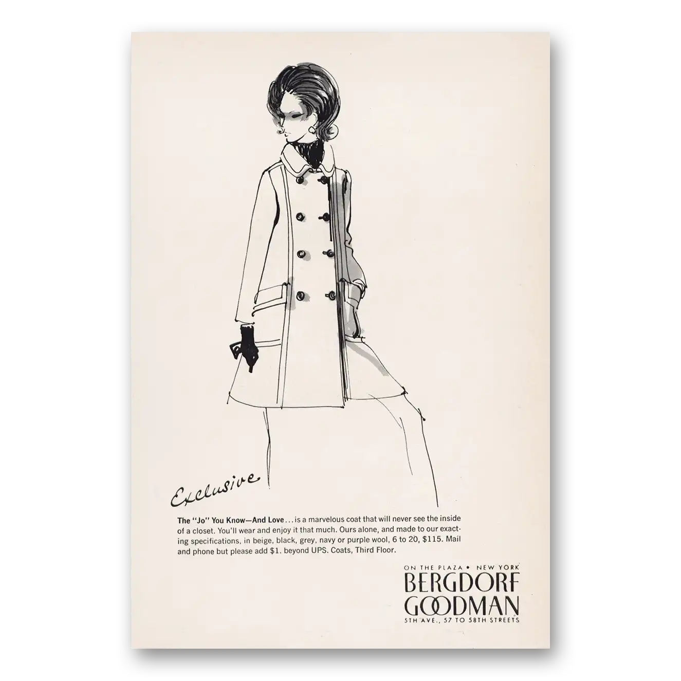 1969 Bergdorf Goodman Jo You Know and Love Vintage Magazine Print Ad