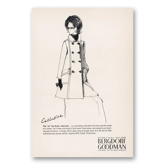 1969 Bergdorf Goodman Jo You Know and Love Vintage Magazine Print Ad