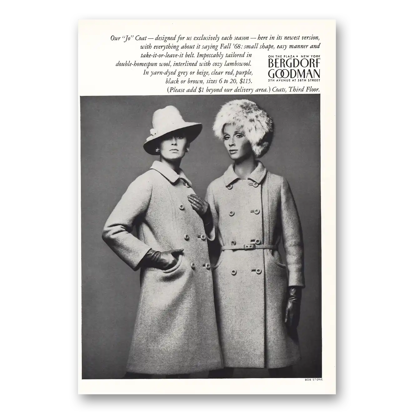 1969 Bergdorf Goodman Jo Coat Vintage Magazine Print Ad