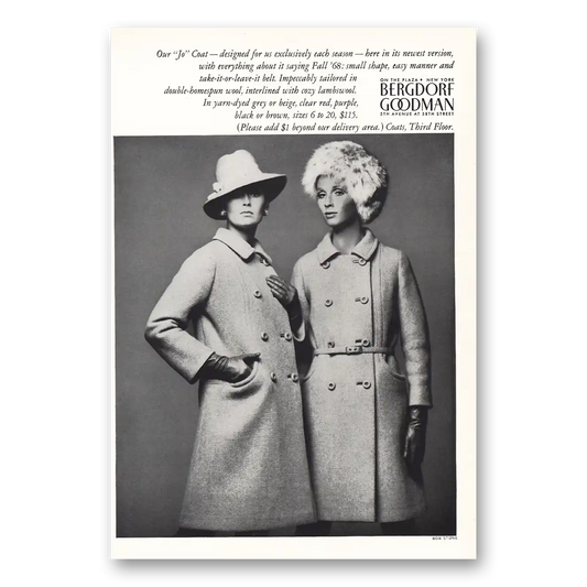 1969 Bergdorf Goodman Jo Coat Vintage Magazine Print Ad