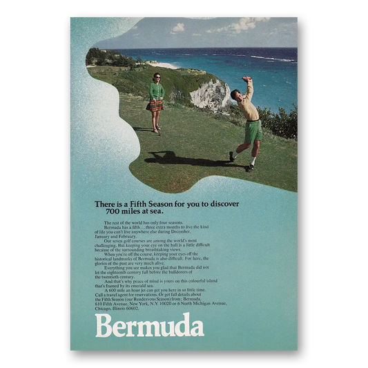 1969 Bermuda Fifth Season for You to Discover 700 Miles at Sea Vintage Magazine Print Ad