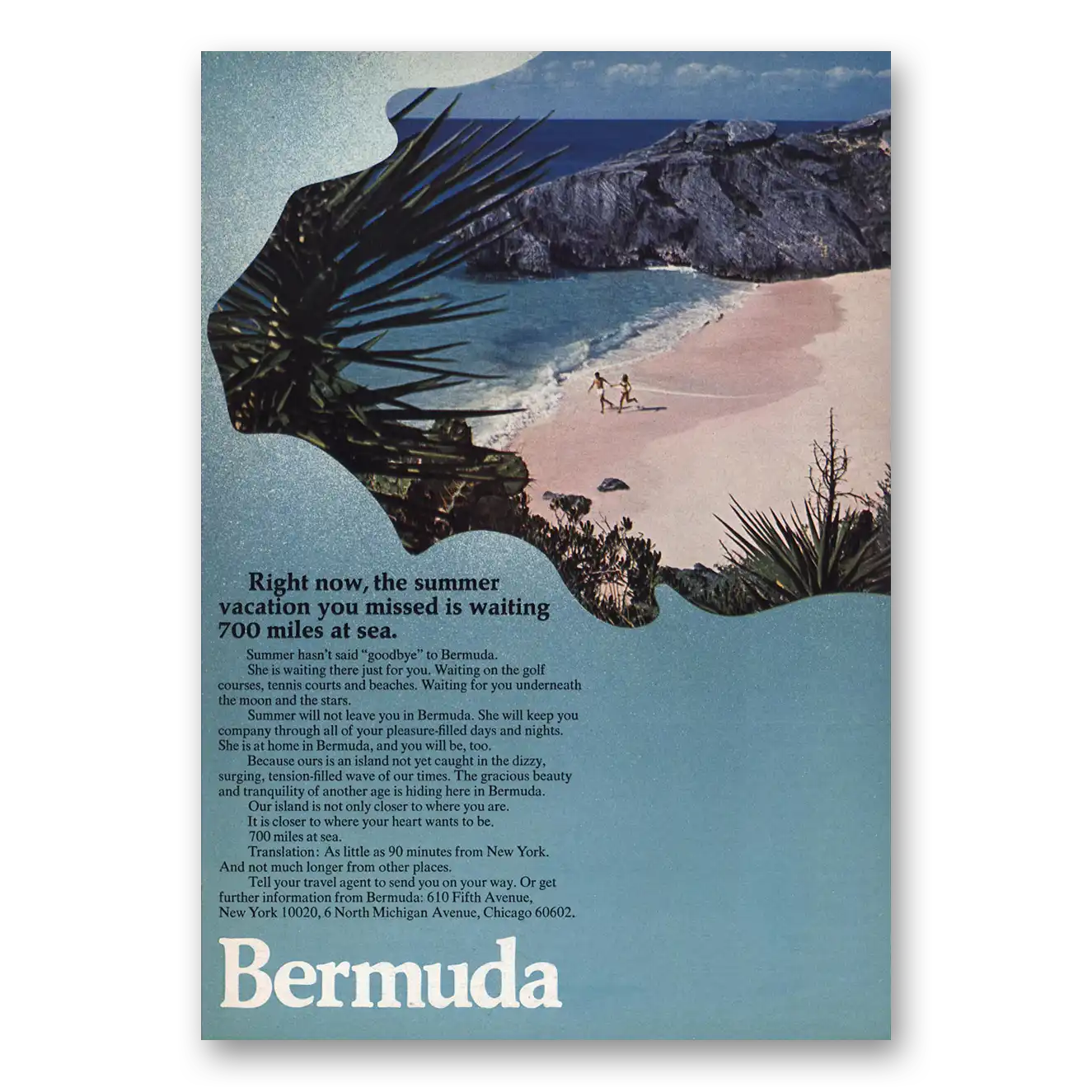 1969 Bermuda Vacation You Missed Is Waiting 700 Miles at Sea Vintage Magazine Print Ad