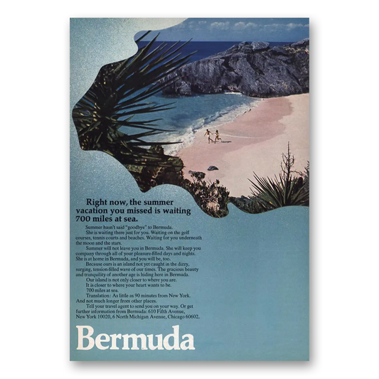 1969 Bermuda Vacation You Missed Is Waiting 700 Miles at Sea Vintage Magazine Print Ad