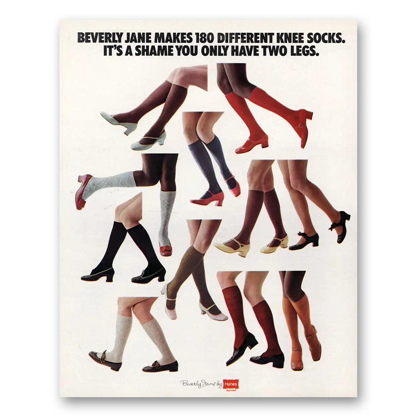 1969 Hanes Hosiery Beverly Jane Makes 180 Different Knee Socks Vintage Magazine Print Ad