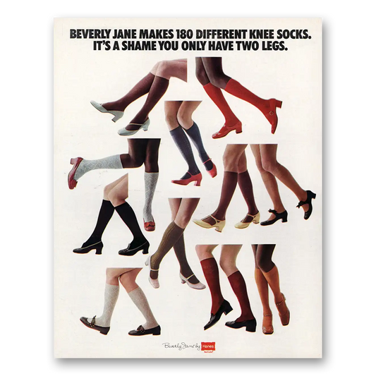 1969 Hanes Hosiery Beverly Jane Makes 180 Different Knee Socks Vintage Magazine Print Ad