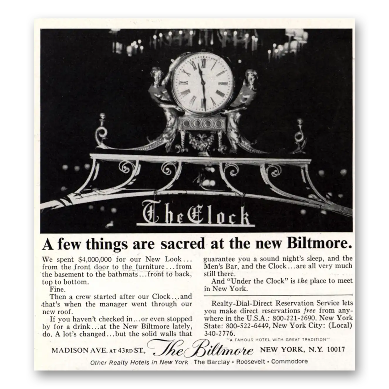 1969 Biltmore Hotel Clock Few Thing Are Sacred Vintage Magazine Print Ad