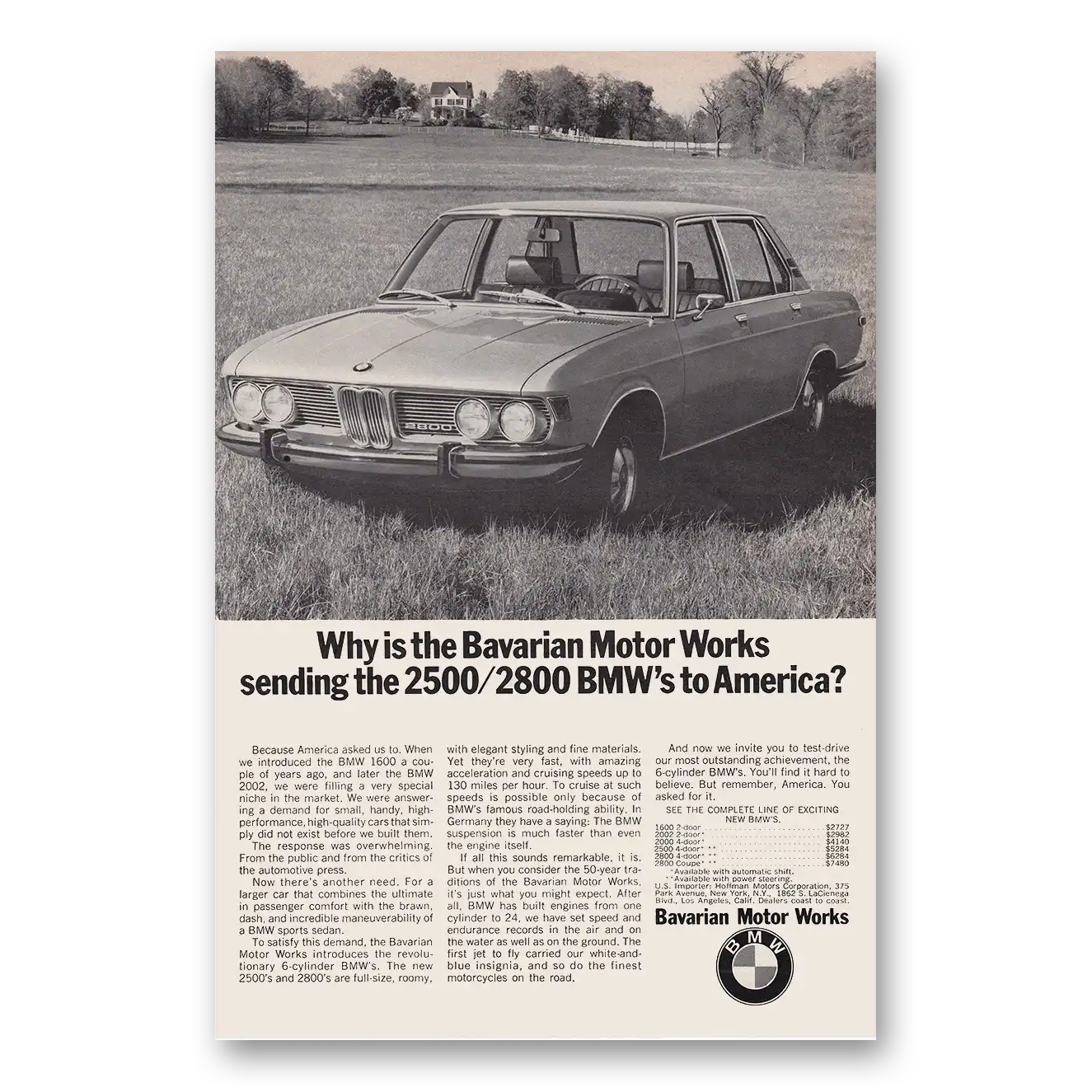 1969 BMW Bavarian Motors Works Sending the 2500 2800 Vintage Magazine Print Ad