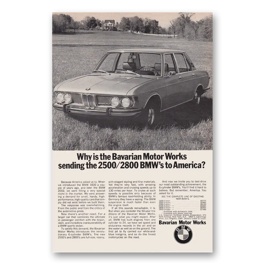 1969 BMW Bavarian Motors Works Sending the 2500 2800 Vintage Magazine Print Ad