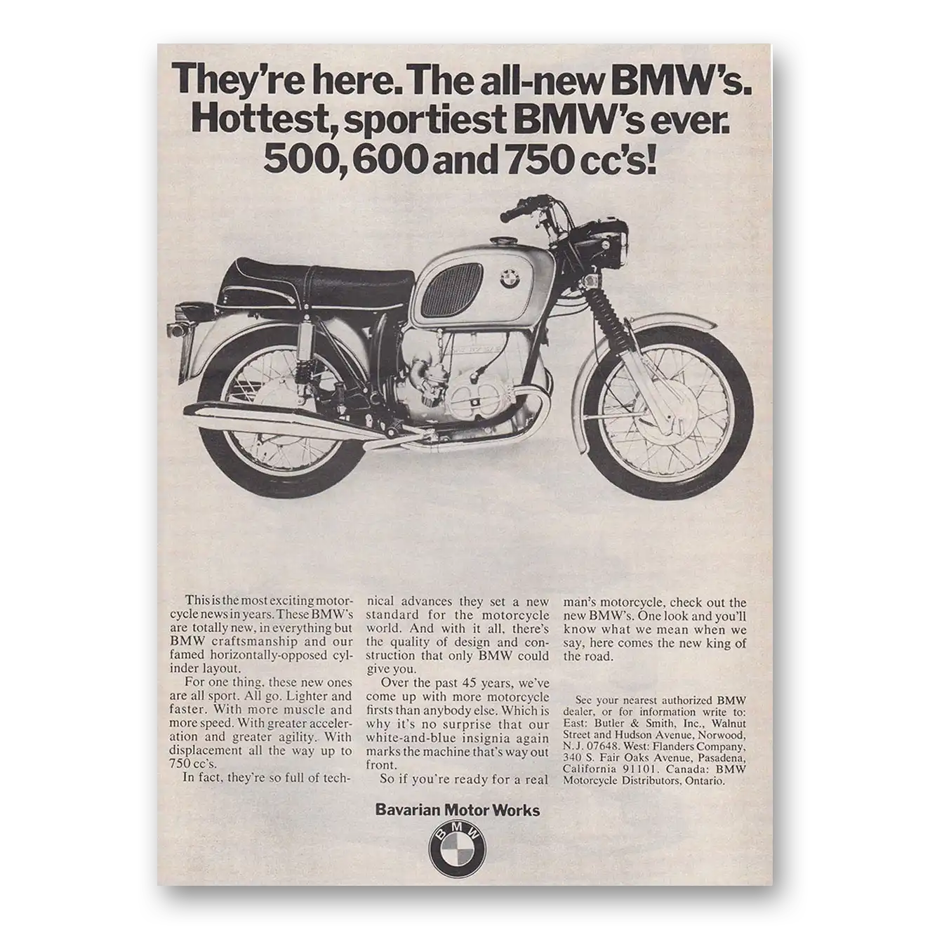 1969 BMW Motorcycles Hottest Sportiest Vintage Magazine Print Ad