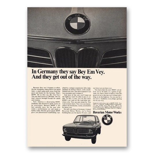 1969 BMW Germany They Say Bey Em Vey Vintage Magazine Print Ad