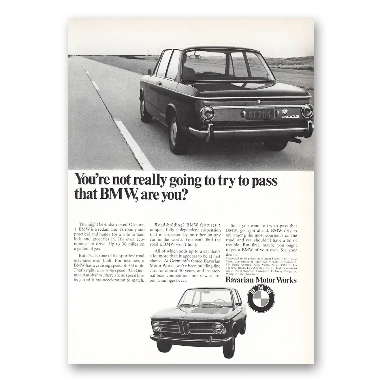 1969 BMW Not Really Going to Try to Pass Vintage Magazine Print Ad