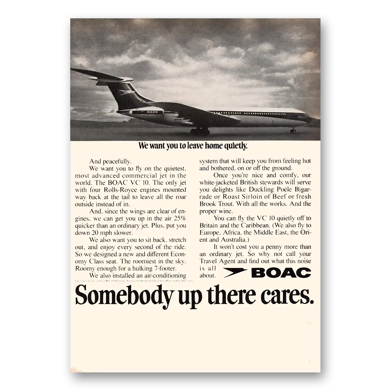 1969 British Airways BOAC We Want You to Leave Home Quietly Vintage Magazine Print Ad