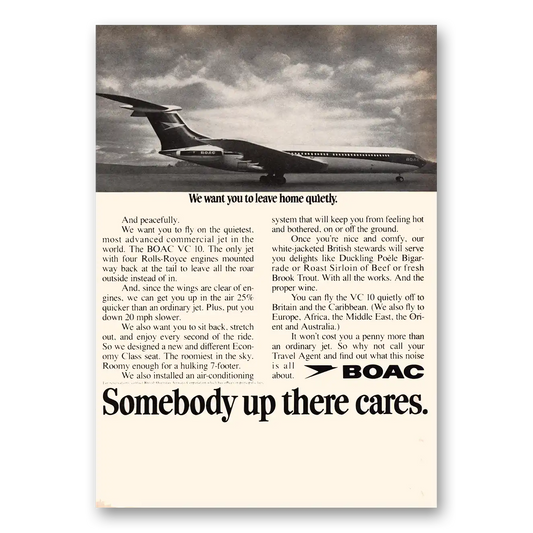 1969 British Airways BOAC We Want You to Leave Home Quietly Vintage Magazine Print Ad