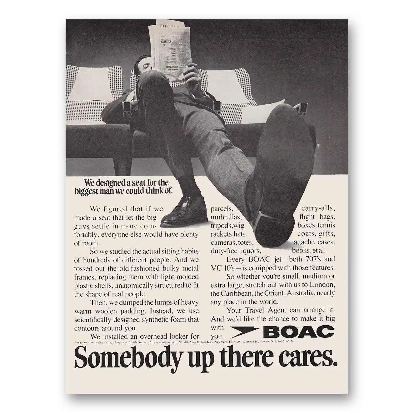 1969 British Airways BOAC Designed a Seat for the Biggest Man Vintage Magazine Print Ad