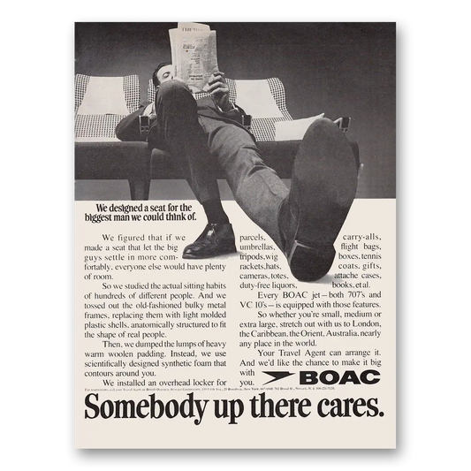 1969 British Airways BOAC Designed a Seat for the Biggest Man Vintage Magazine Print Ad