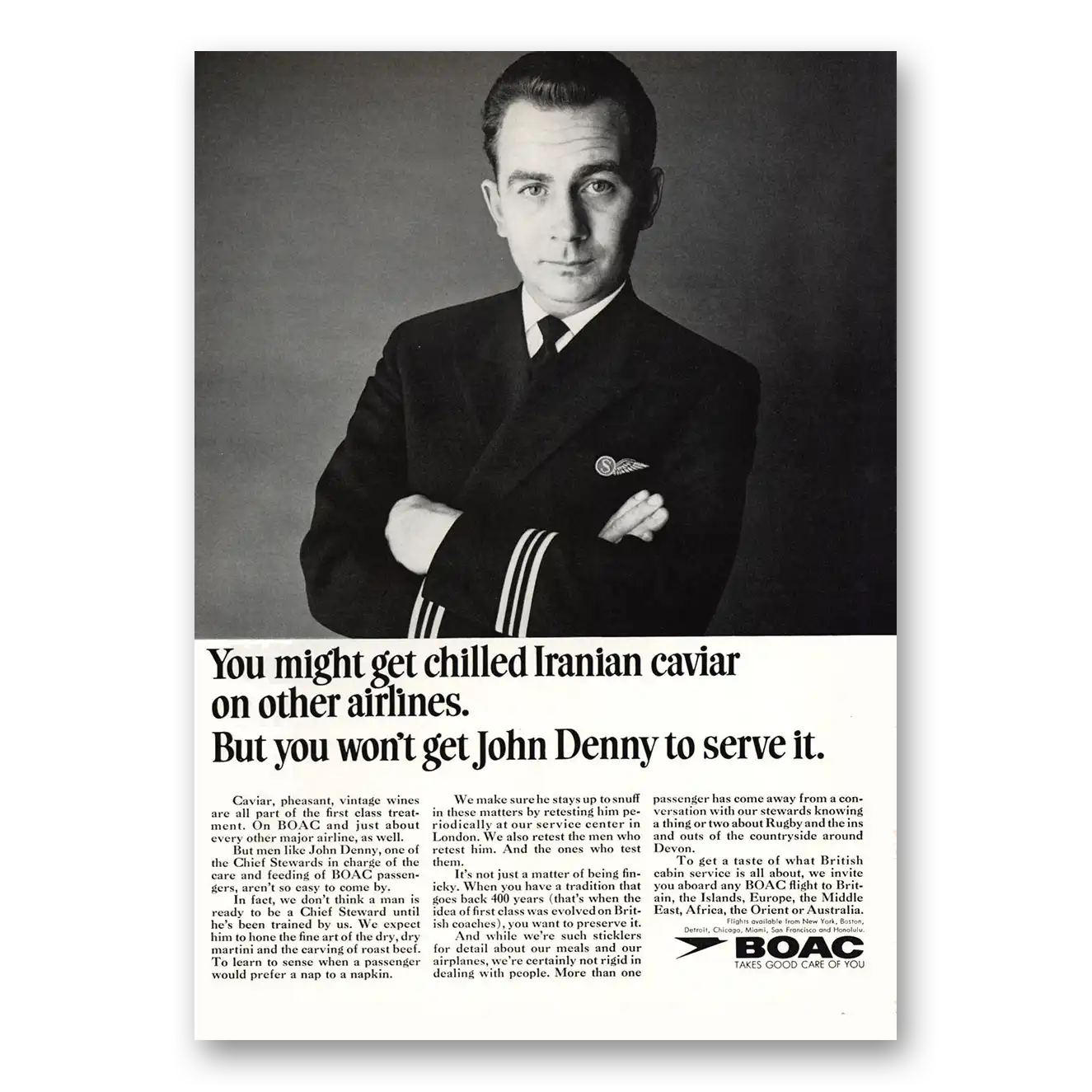 1969 British Airways BOAC Chilled Iranian Caviar John Denny Vintage Magazine Print Ad