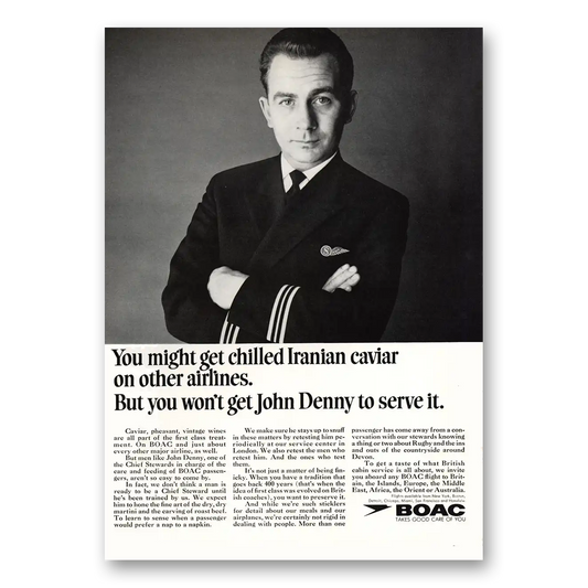 1969 British Airways BOAC Chilled Iranian Caviar John Denny Vintage Magazine Print Ad