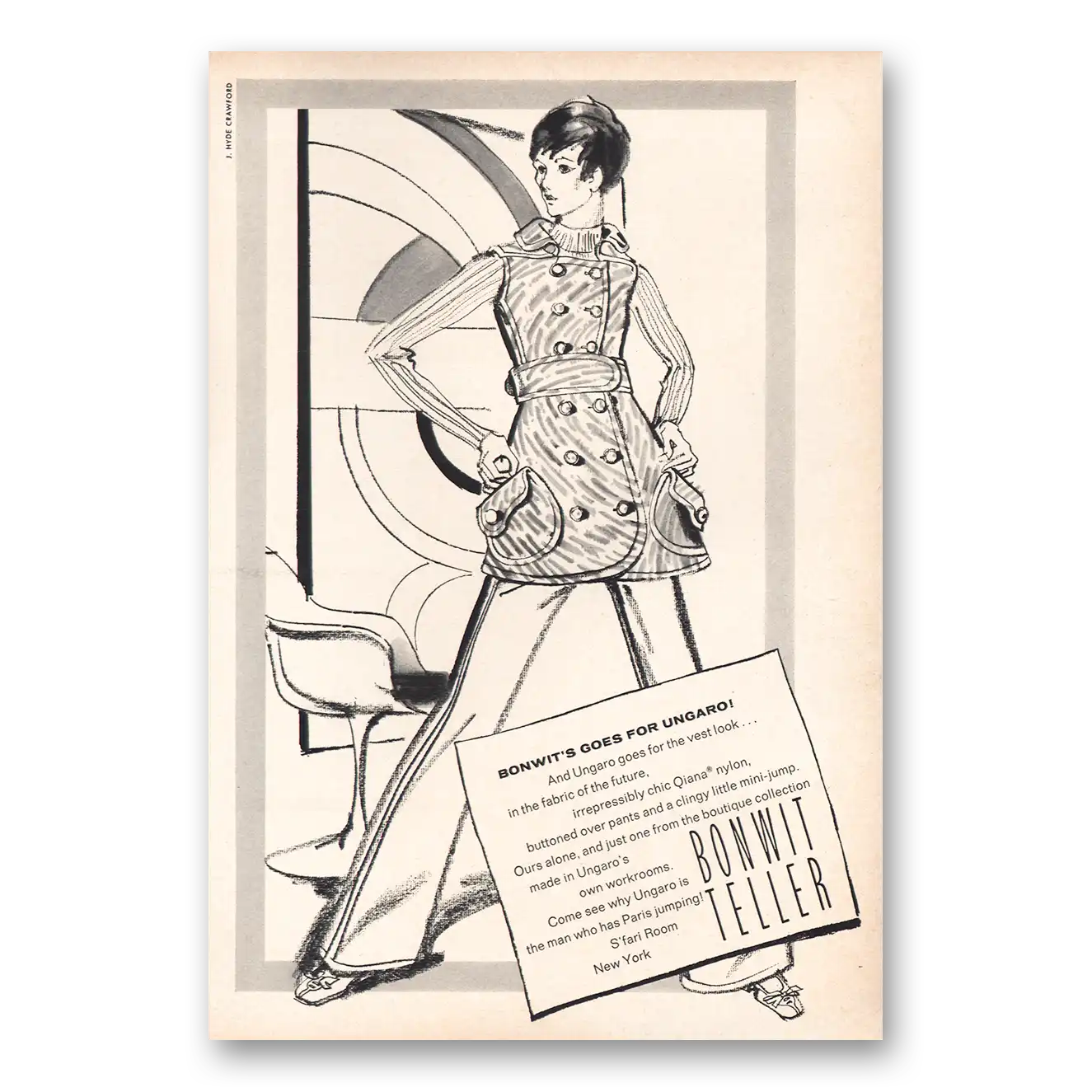 1969 Bonwit Teller Goes for Ungaro Vintage Magazine Print Ad