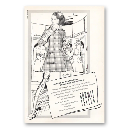 1969 Bonwit Teller Checks by Courreges Vintage Magazine Print Ad