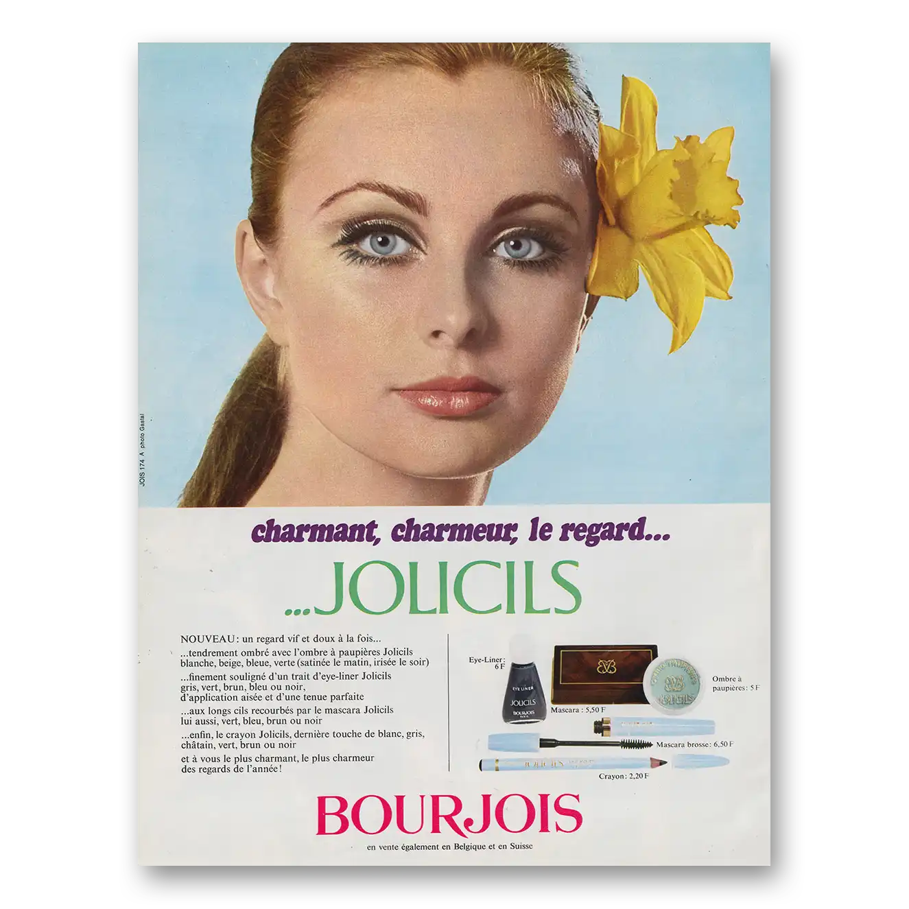 1969 Jolicils Cosmetics Charmant Charmeur France Vintage Magazine Print Ad