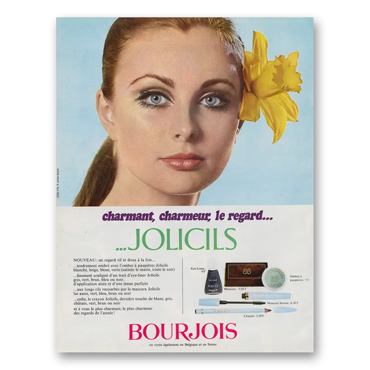 1969 Jolicils Cosmetics Charmant Charmeur France Vintage Magazine Print Ad