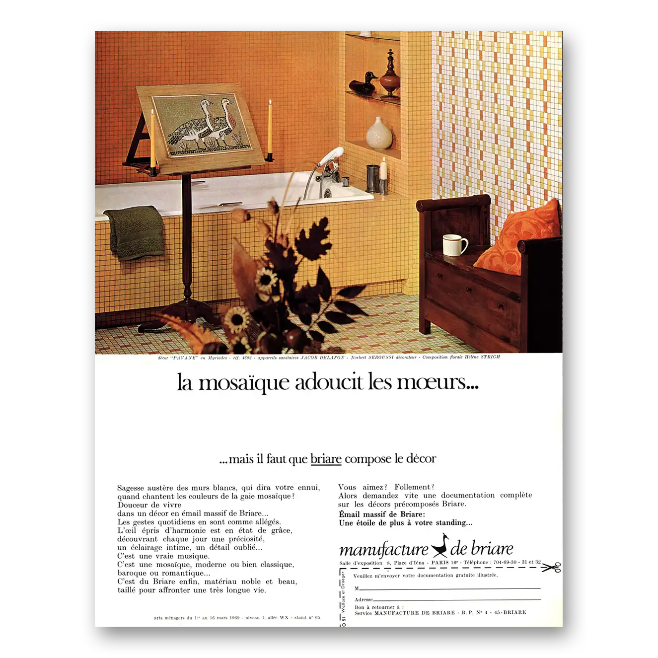 1969 Manufacture de Briare La Mosaique Adoucit Bathroom French Vintage Magazine Print Ad