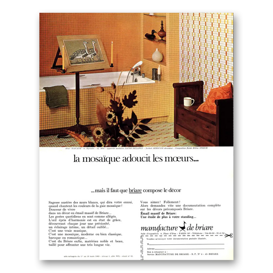 1969 Manufacture de Briare La Mosaique Adoucit Bathroom French Vintage Magazine Print Ad