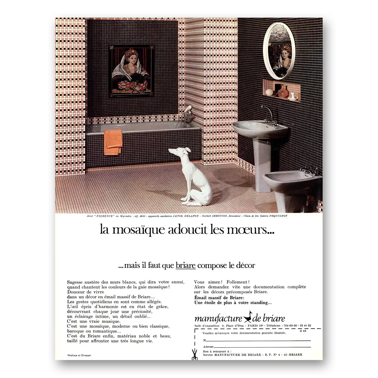 1969 Manufacture de Briare La Mosaique Adoucit French Vintage Magazine Print Ad