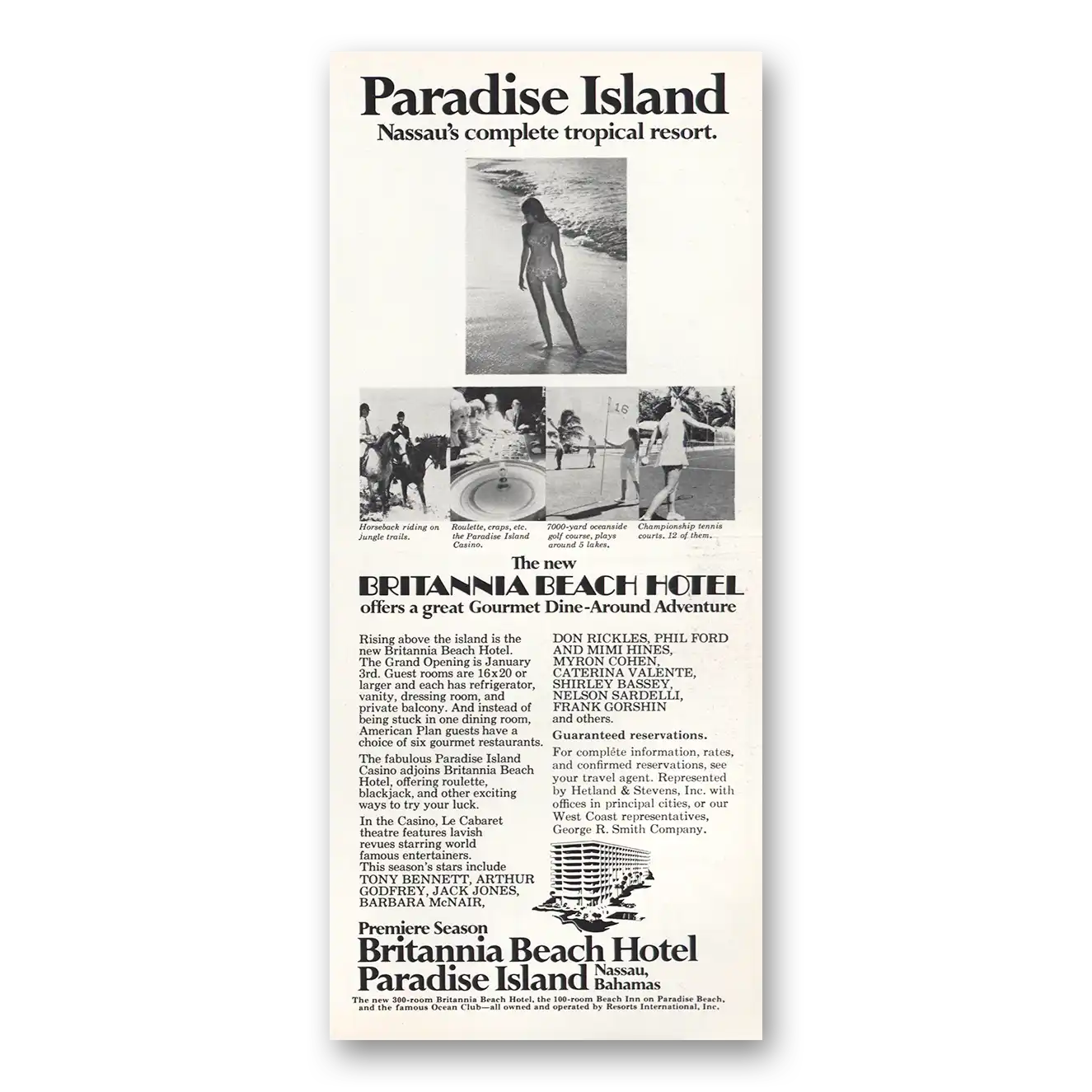 1969 Britannia Beach Hotel Paradise Island Vintage Magazine Print Ad