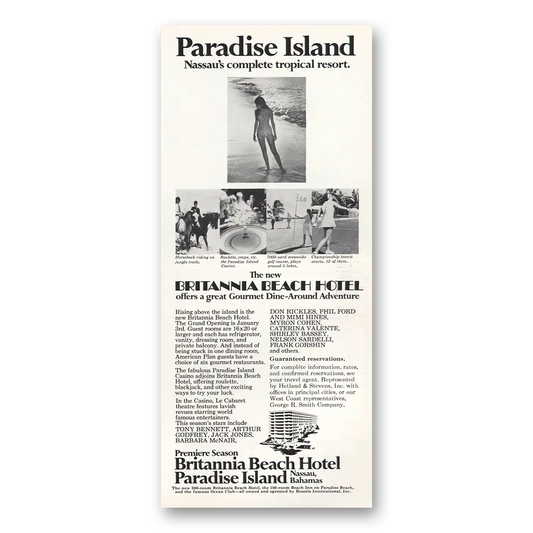 1969 Britannia Beach Hotel Paradise Island Vintage Magazine Print Ad