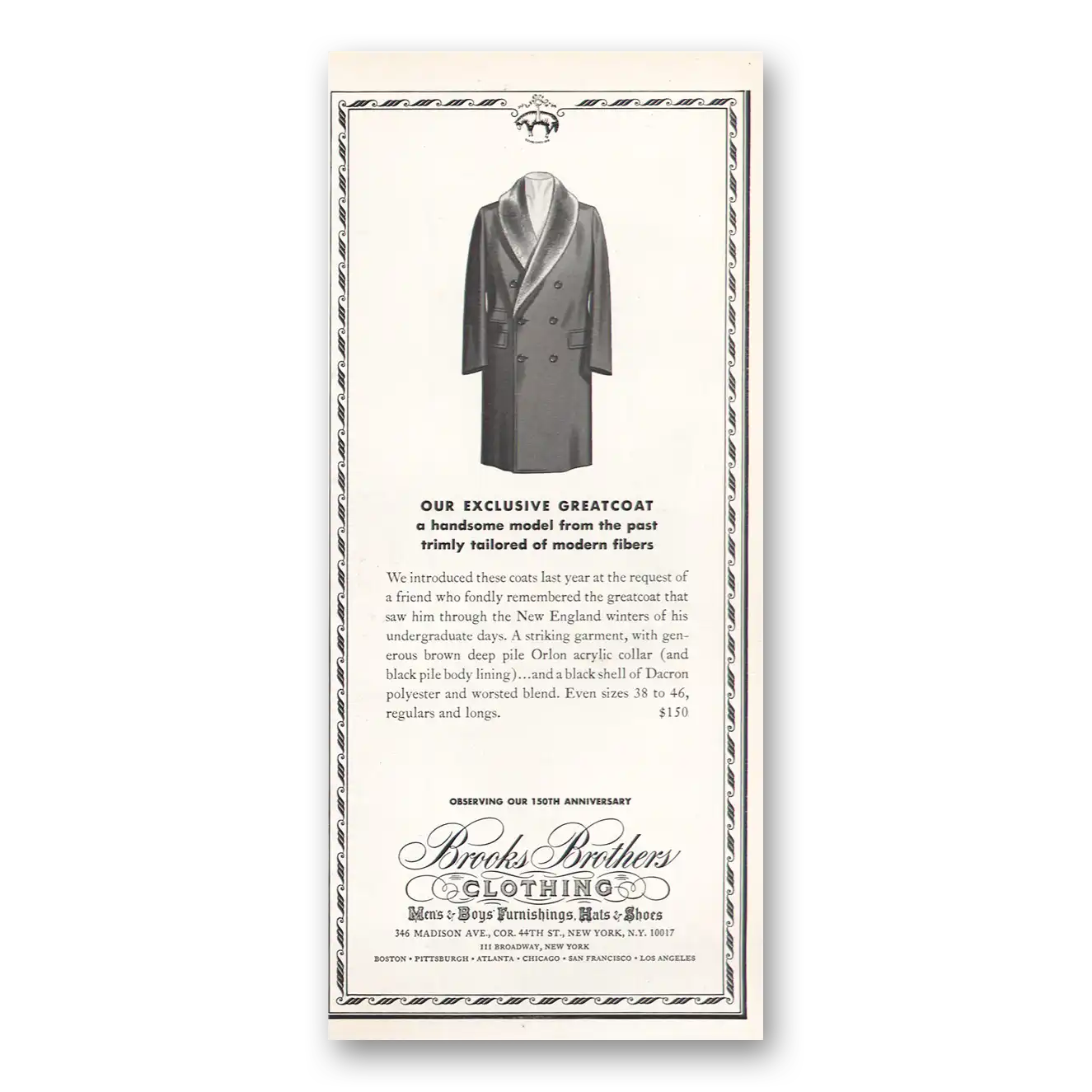 1969 Brooks Brothers Exclusive Greatcoat Vintage Magazine Print Ad