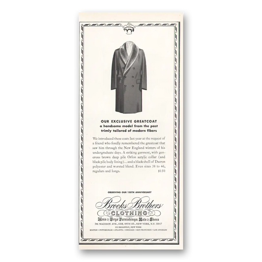 1969 Brooks Brothers Exclusive Greatcoat Vintage Magazine Print Ad