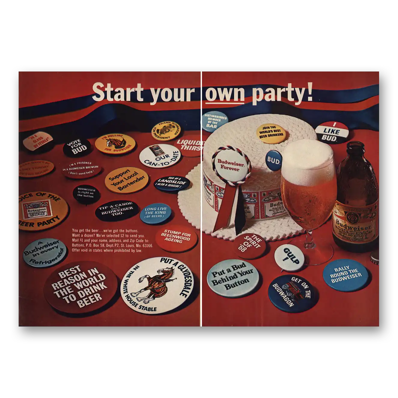 1969 Budweiser Beer Start Your Own Party Vintage Magazine Print Ad