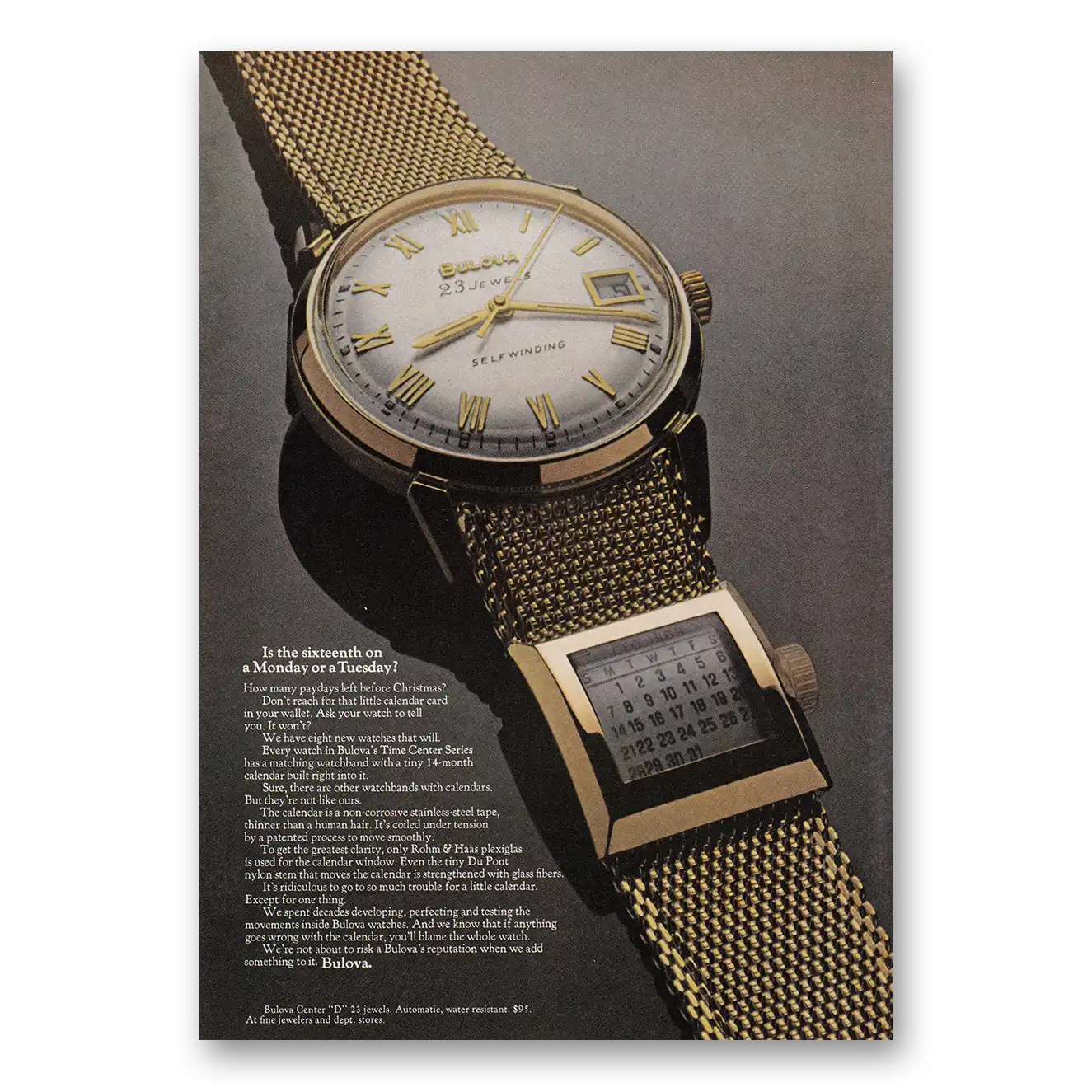 1969 Bulova Watch Sixteenth On a Monday or a Tuesday Vintage Magazine Print Ad