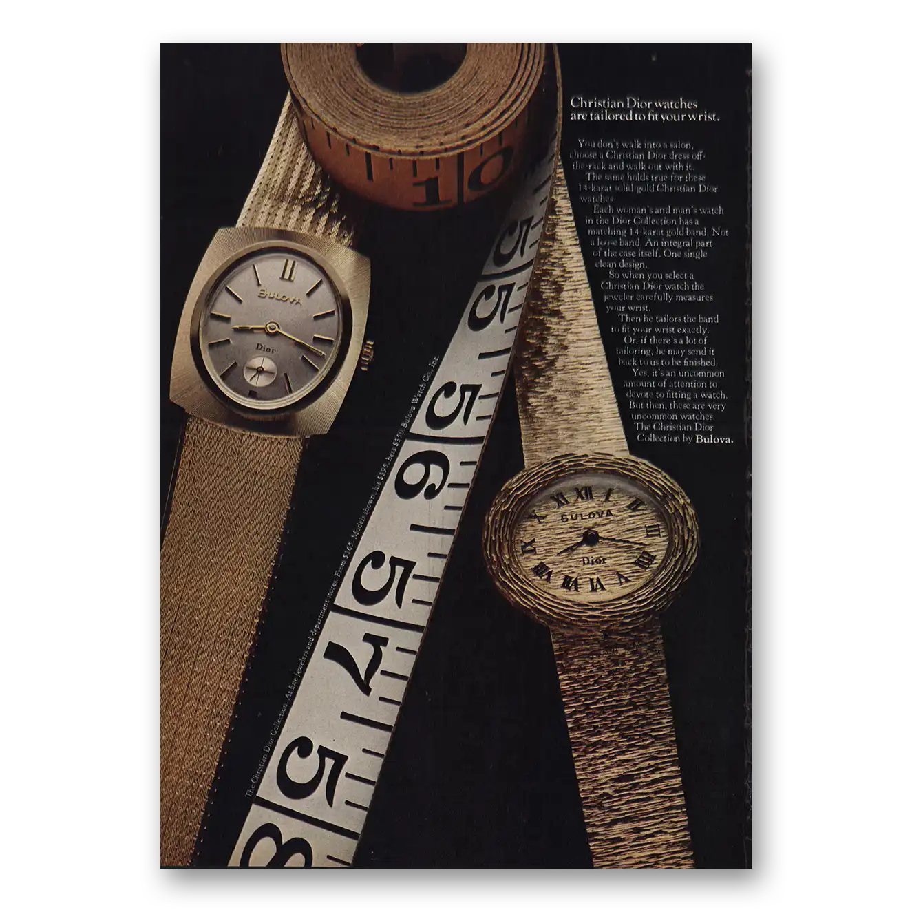 1969 Bulova Watch Christian Dior Tailored to Fit Wrist Vintage Magazine Print Ad