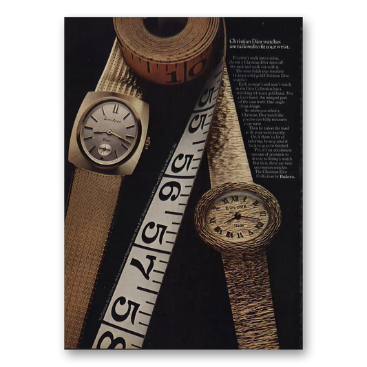 1969 Bulova Watch Christian Dior Tailored to Fit Wrist Vintage Magazine Print Ad