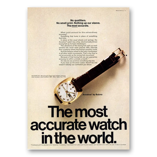 1969 Accutron Watch No Qualifiers No Small Print Nothing Vintage Magazine Print Ad