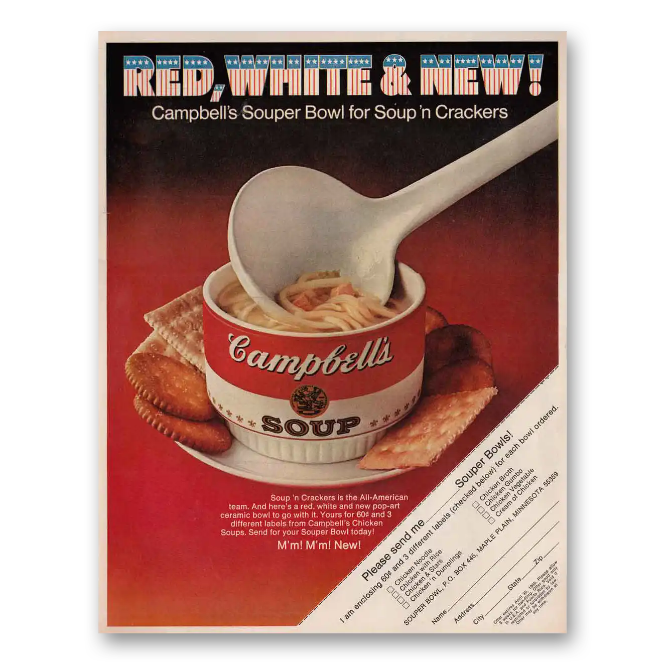 1969 Campbells Soup Red White and New Vintage Magazine Print Ad