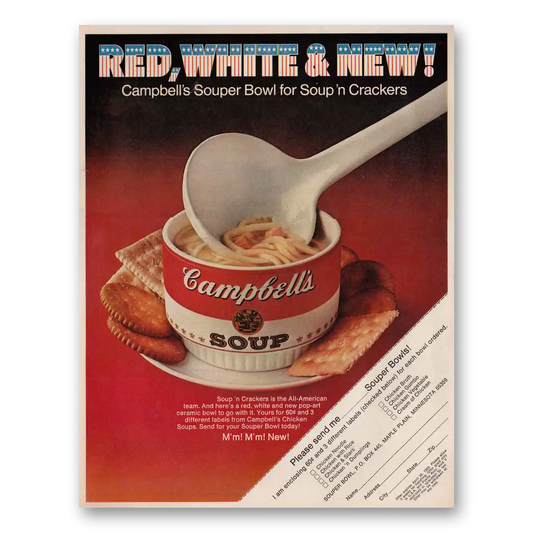 1969 Campbells Soup Red White and New Vintage Magazine Print Ad